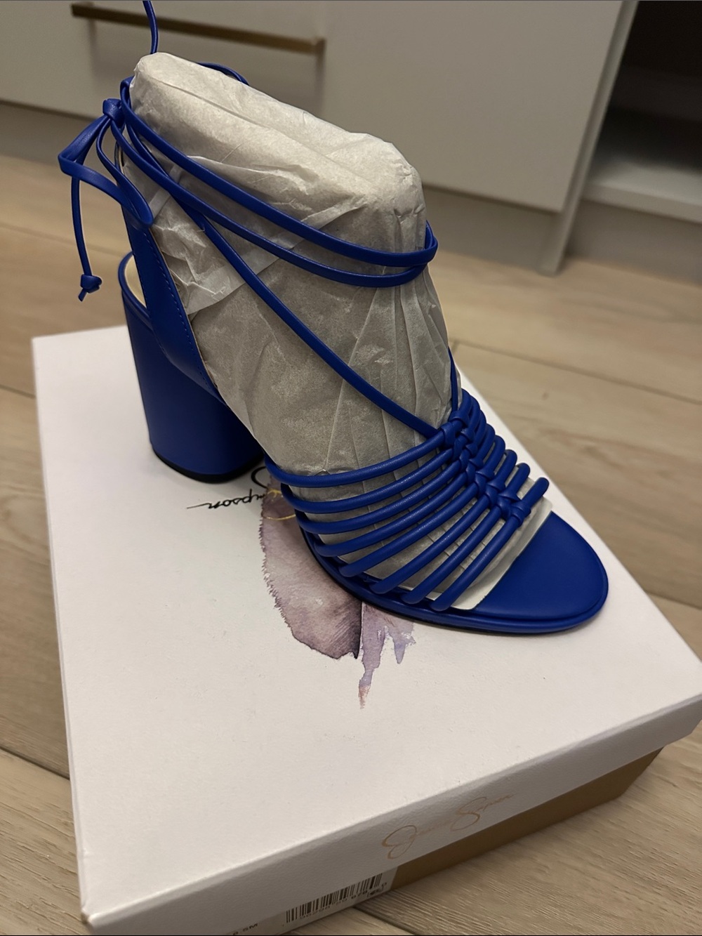 Jessica Simpson Cobalt Blue Lace-Up Strappy Block Heels
